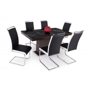 Wenge asztal + fekete márvány üveglap + fekete szék