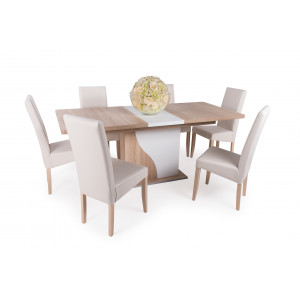 Sonoma tölgy - rusztik fehér asztal + sonoma tölgy - beige műbőr szék