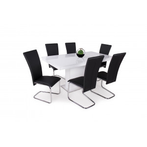 Magasfényű fehér asztal + Fekete szék