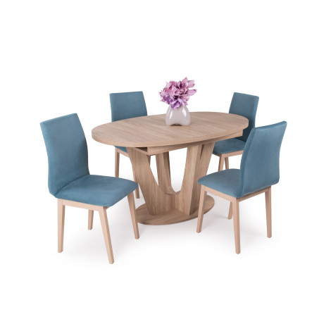 Sonoma tölgy asztal + Sonoma tölgy - türkizkék szék