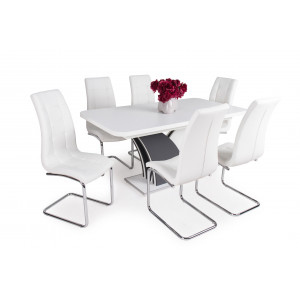 Fehér matt sötétszürke asztal + fehér székek