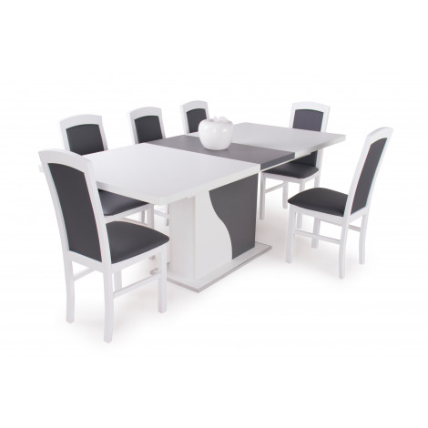 Rusztik fehér - matt sötétszürke asztal + fehér - szürke textilbőr szék