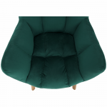 Dizájnos fotel, smaragd Velvet anyag/tölgy, FONDAR