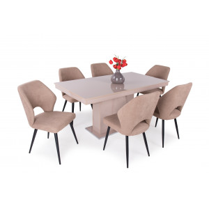 Magasfényű cappuccino asztal + Világosbarna szék