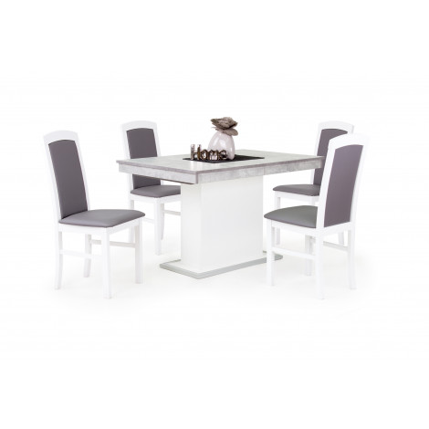 Beton - fehér asztal + fehér - szürke textilbőr szék
