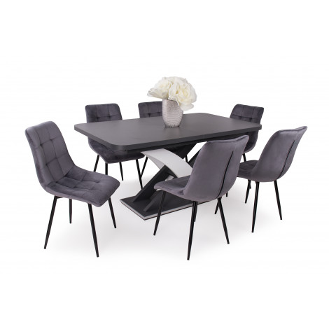 Matt sötétszürke - rusztik fehér asztal + Szürke szék