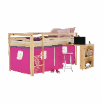 Ágy PC asztallal, fenyő fa/rózsaszín, 90x200, ALZENA