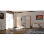 Sonoma tölgy korpusz, fehér + beige magasfényű ajtókkal + 1 db sima tükör ajtóval