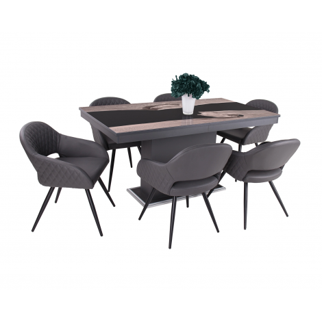 Matt sötétszürke asztal - san remo - fekete epoxy üveglap + szürke szék