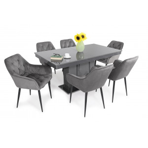 Szürke székek + Magasfényű antracit asztal