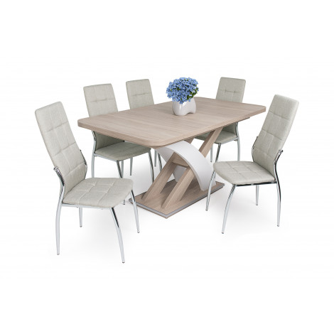 Sonoma tölgy - rusztik fehér asztal + beige szék