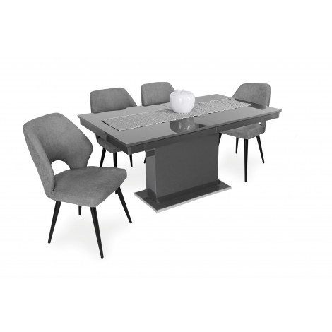 Magasfényű antracit asztal + szürke szék