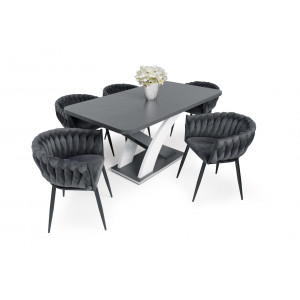 Matt sötétszürke - rusztik fehér asztal + grafit szék