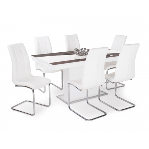 Rusztik fehér asztal - iszap tölgy - fehér üveglap  + fehér szék