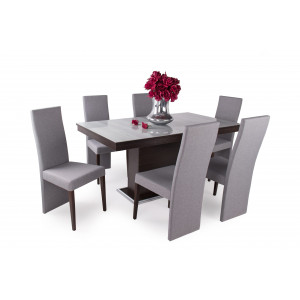Wenge asztal + katthult üveglap asztal + dió - szürke szék