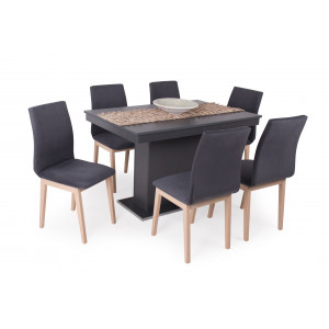 Matt sötétszürke asztal + Sonoma tölgy - sötétszürke szék