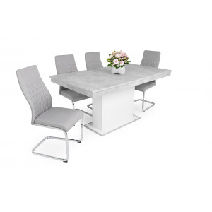 Beton - fehér asztal + világosszürke szék