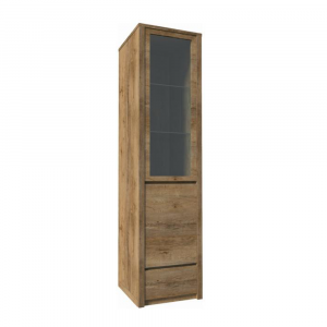 Vitrín szekrény 1- kihúzható fiókkal és osztot ajtóval-teljessen üvegezett, tölgyfa lefkas, MONTANA