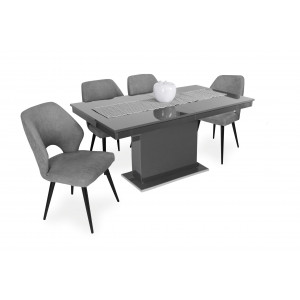 Magasfényű antracit asztal + szürke szék