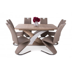 Beige szék + sonoma tölgy - rusztik fehér asztal
