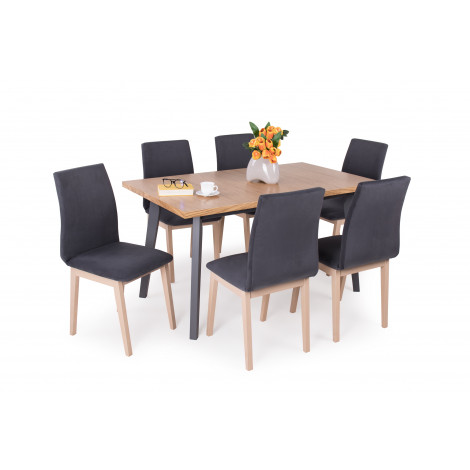 Grafit natúr tölgy asztal + Sonoma tölgy - sötétszürke szék