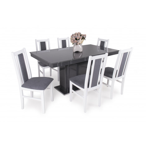 Fehér székek + Magasfényű antracit asztal