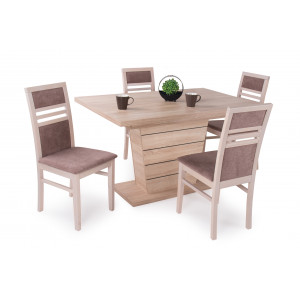 Sonoma tölgy asztal + sonoma tölgy - barna szövet szék