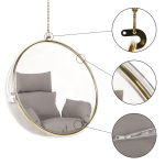 Függő fotel, átlátszó/arany/szürke, BUBBLE TYP 1, raktári