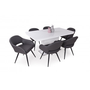 Magasfényű fehér asztal + Szürke szék