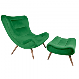 Fotel lábtartóval, zöld Velvet szövet/kaucsukfa, KIRILO