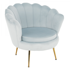 Fotel Art-deco stílusban, szürke-kék Velvet anyag/gold chróm-arany, NOBLIN