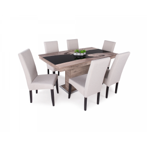San remo asztal - san remo - fekete epoxy üveglap + wenge - beige szék