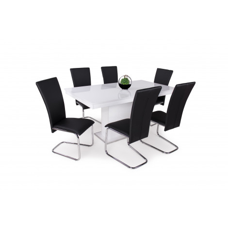 Magasfényű fehér asztal + Fekete szék