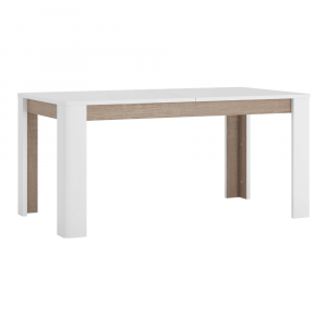 Széthúzható étkezőasztal, fehér extra magasfényű HG/sonoma tölgy sötét trufla, 160-200x90 cm, LYNATE