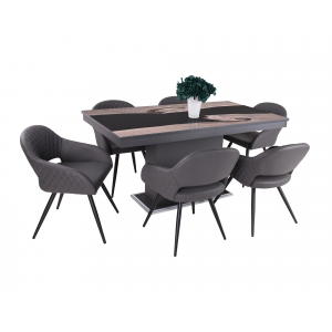 Matt sötétszürke asztal - san remo - fekete epoxy üveglap + szürke szék