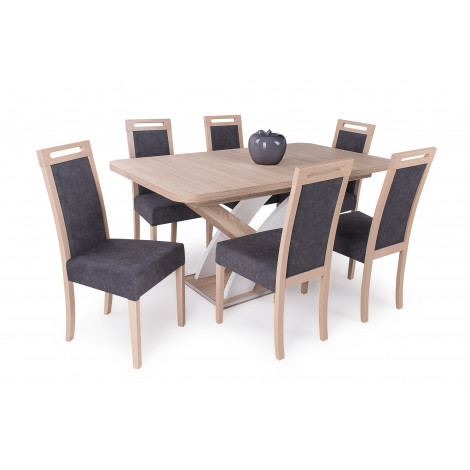 Sonoma - sötétszürke szék + Sonoma tölgy - rusztik fehér asztal