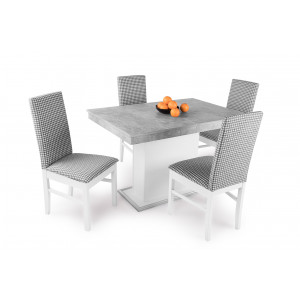 Beton - fehér asztal + Fehér váz - szürke - fehér mintás szövet