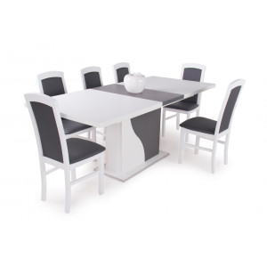 Rusztik fehér - matt sötétszürke asztal + fehér - szürke textilbőr szék