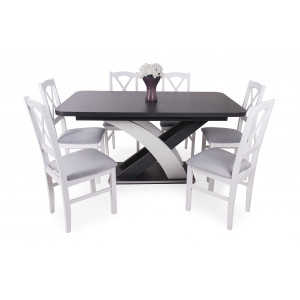 Matt sötétszürke - rusztik fehér asztal + Fehér szék