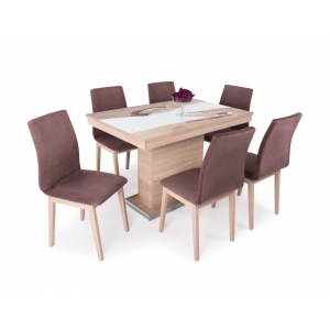 Sonoma tölgy asztal - sonoma - fehér epoxy üveglap + sonoma tölgy - mályva szék