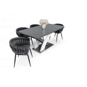 Matt sötétszürke - rusztik fehér asztal + grafit szék