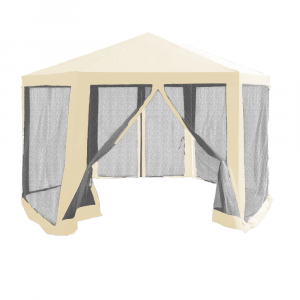 Kerti pavilon sátor, 3,9x2,5x3,9m, bézs/fekete, RINGE TYP 2+6 oldal, raktári