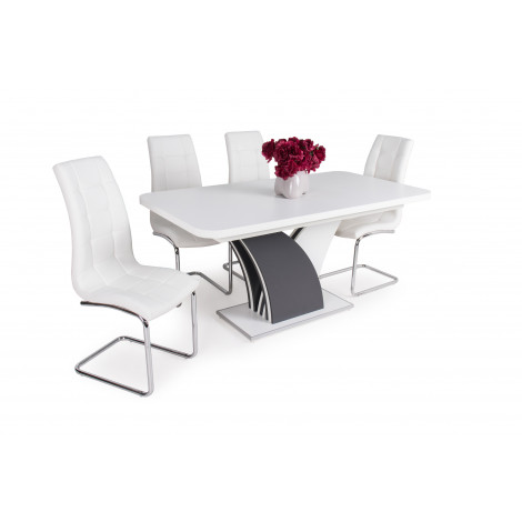 Fehér - matt sötétszürke asztal + fehér székek