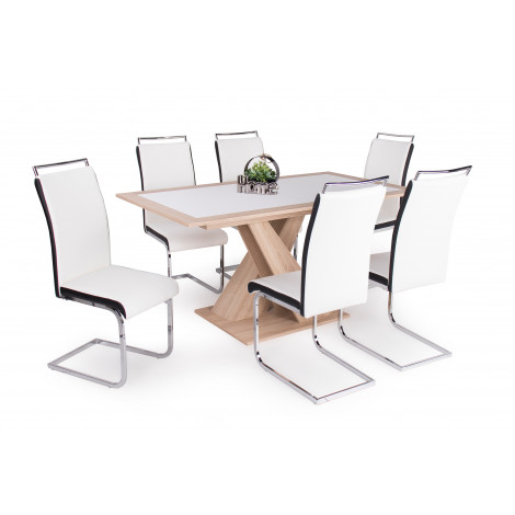 Sonoma tölgy asztal - fehér székek