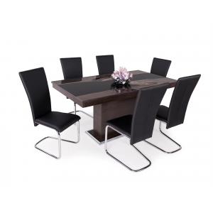 Wenge asztal - iszap tölgy - fekete epoxy üveglap + fekete szék