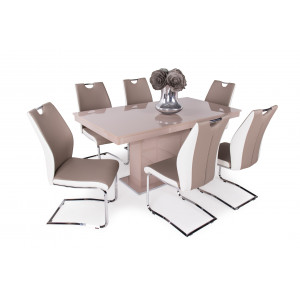 Magasfényű cappucciono asztal + Beige szék