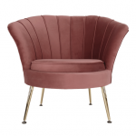Fotel Art-deco stílusban, rózsaszín Velvet anyag/gold króm-arany, NOBLIN NEW